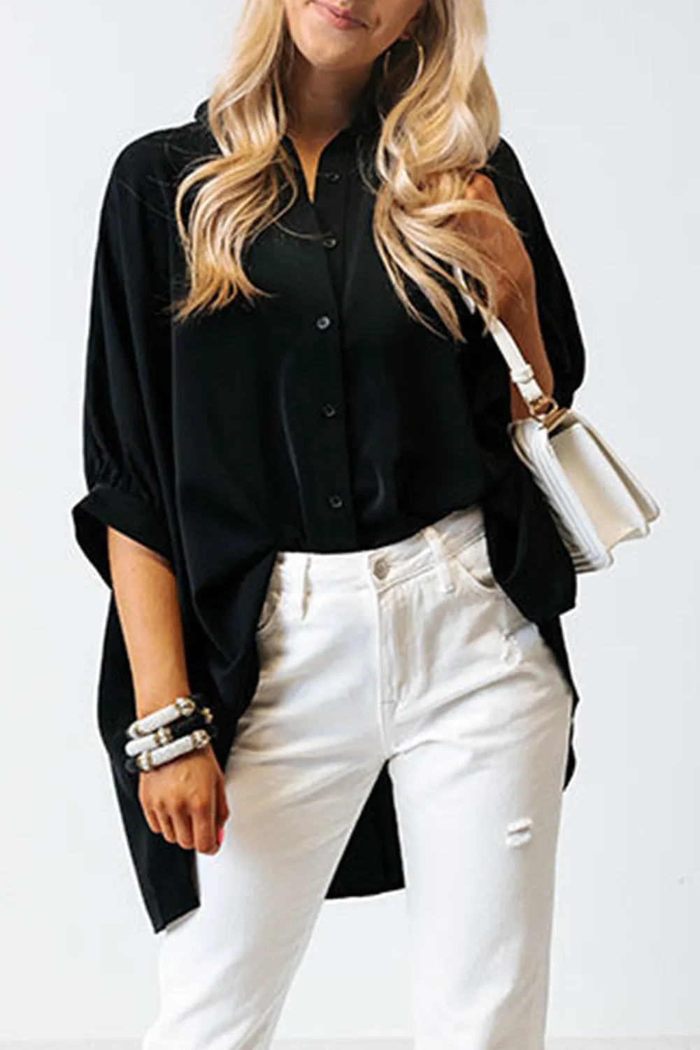 3/4 Puff Sleeve Oversize Shirt