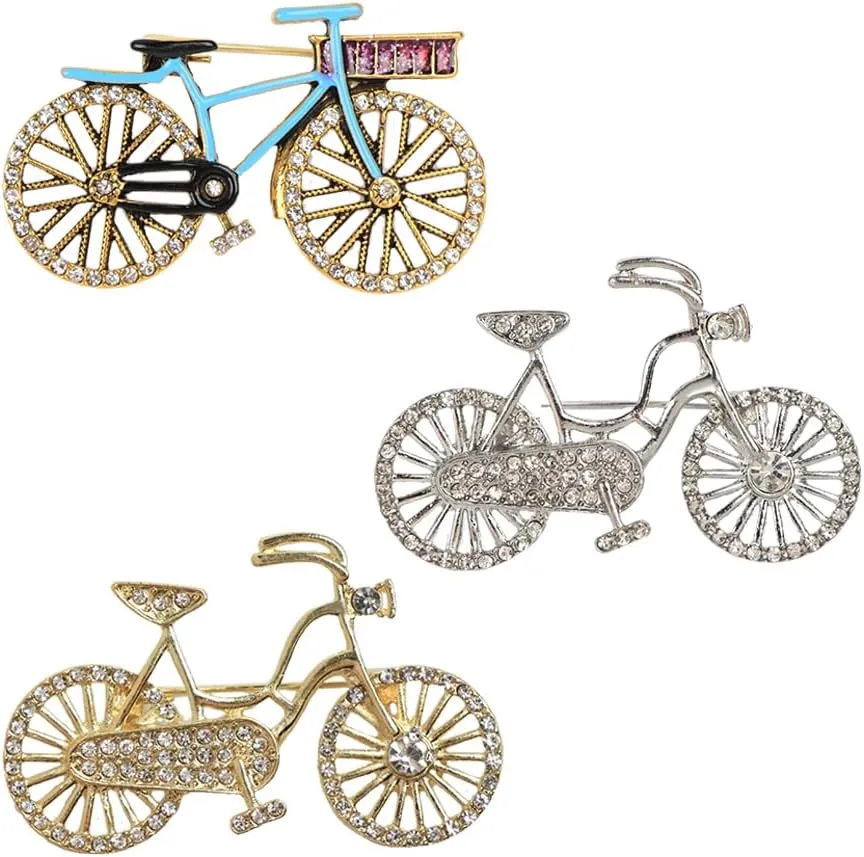 3Pcs Vintage Bicycle Rhinestone Brooch Stylish Pin for Cardigans Scarves and Bags