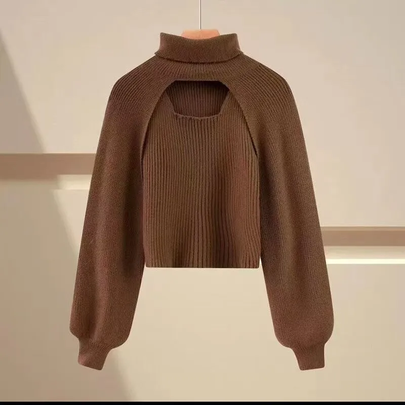 Angelina Turtle Neck Knitted Sweater with Cropped Top