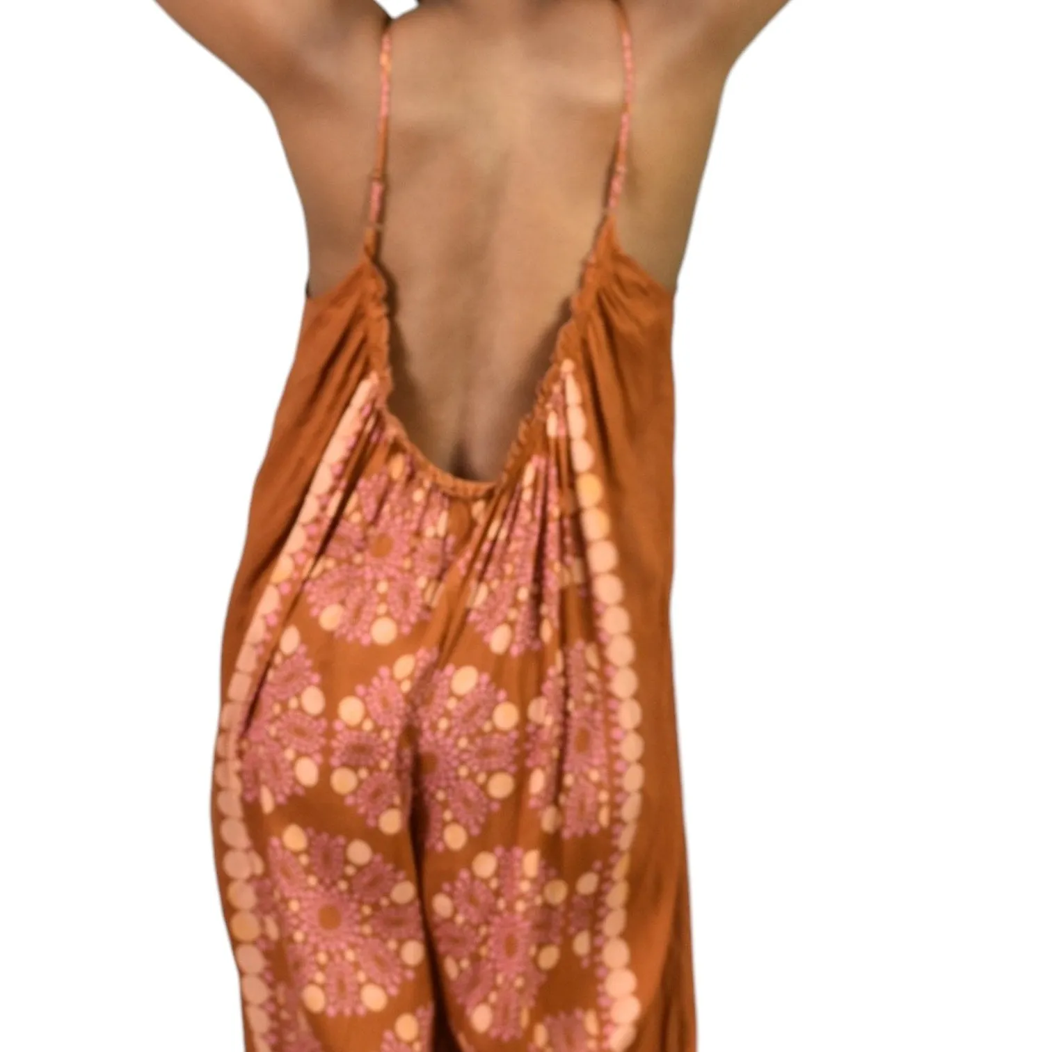 Anthropologie Malika Jumpsuit Orange Block Print Wide Leg Modal Swim Coverup Oversized Size XXS