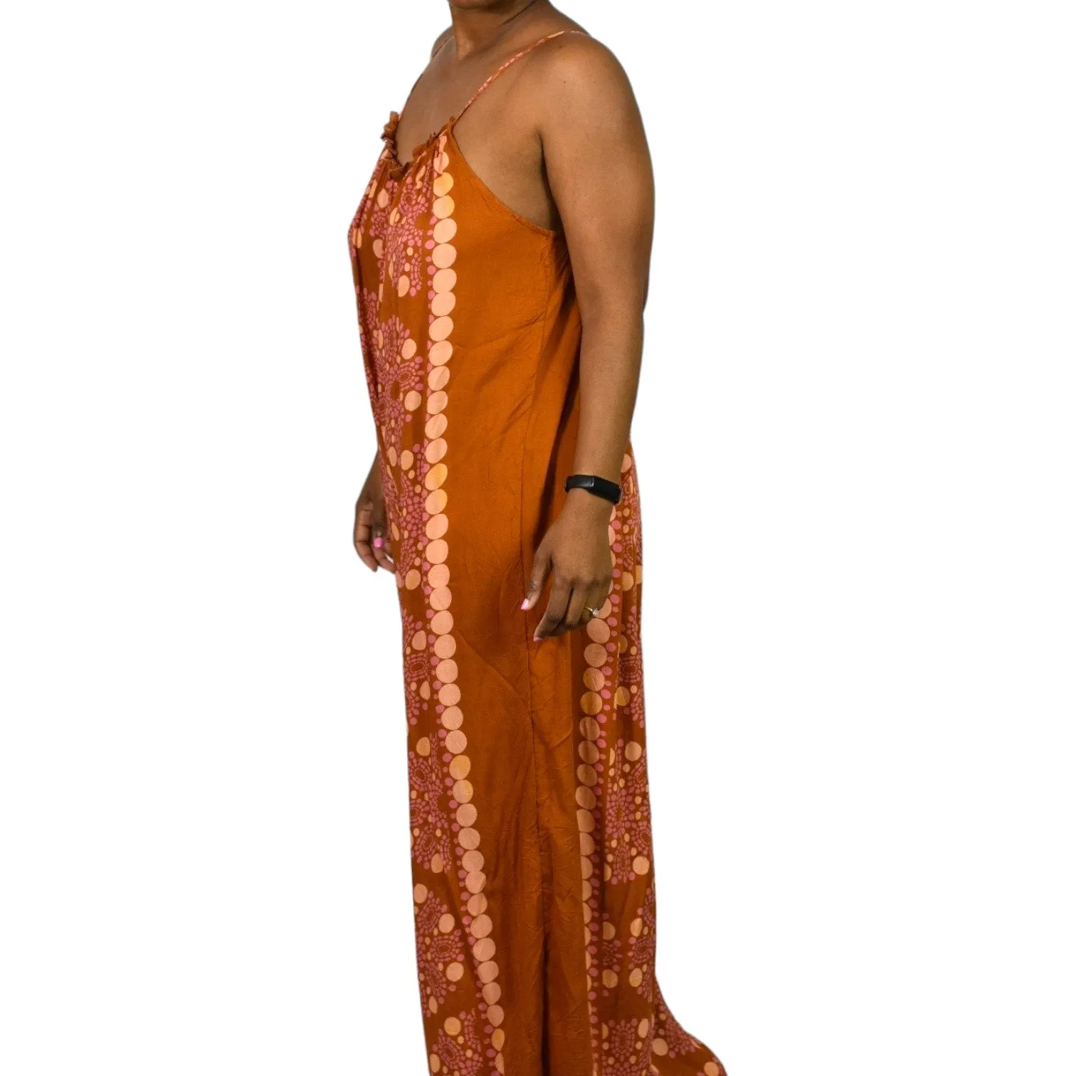 Anthropologie Malika Jumpsuit Orange Block Print Wide Leg Modal Swim Coverup Oversized Size XXS