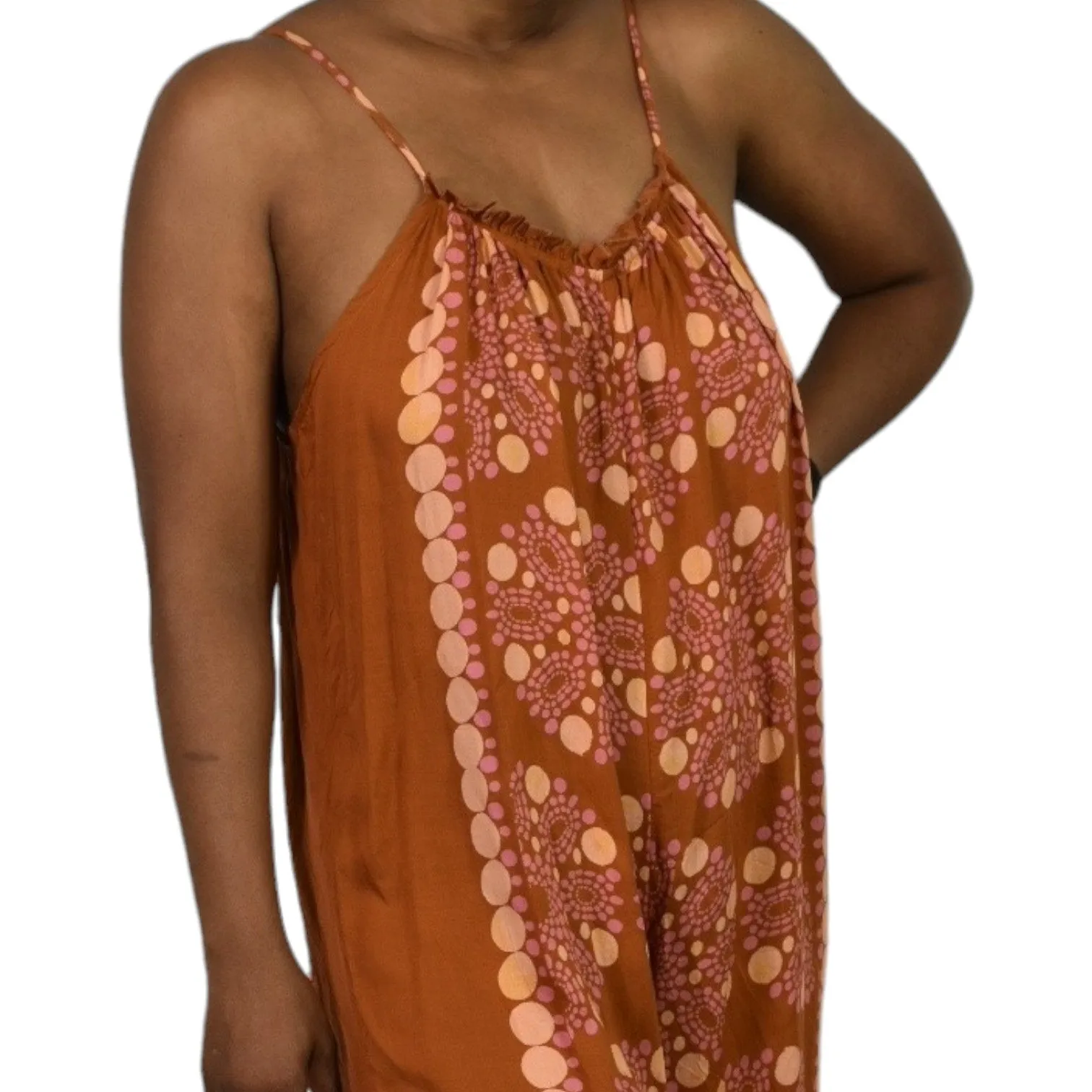 Anthropologie Malika Jumpsuit Orange Block Print Wide Leg Modal Swim Coverup Oversized Size XXS