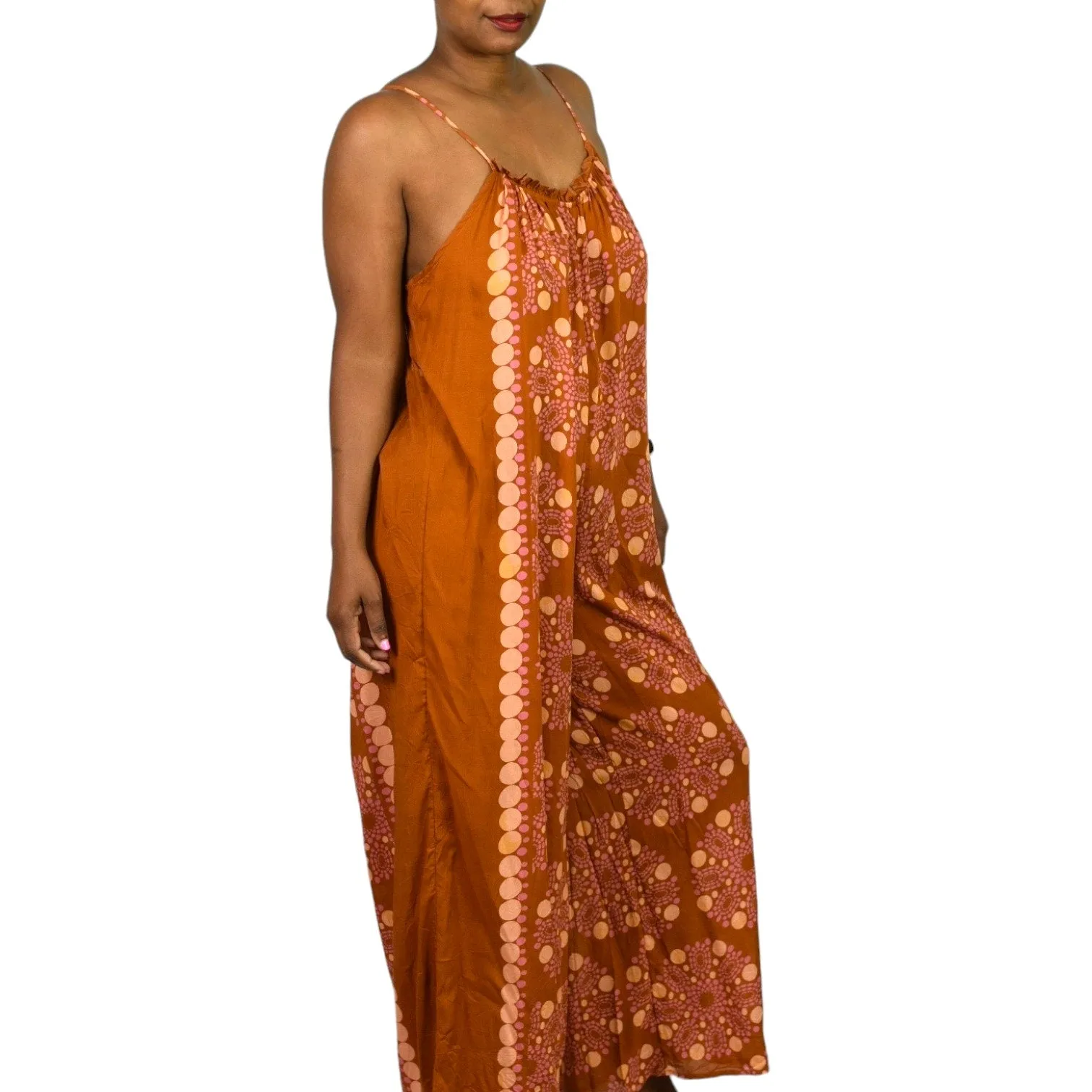 Anthropologie Malika Jumpsuit Orange Block Print Wide Leg Modal Swim Coverup Oversized Size XXS