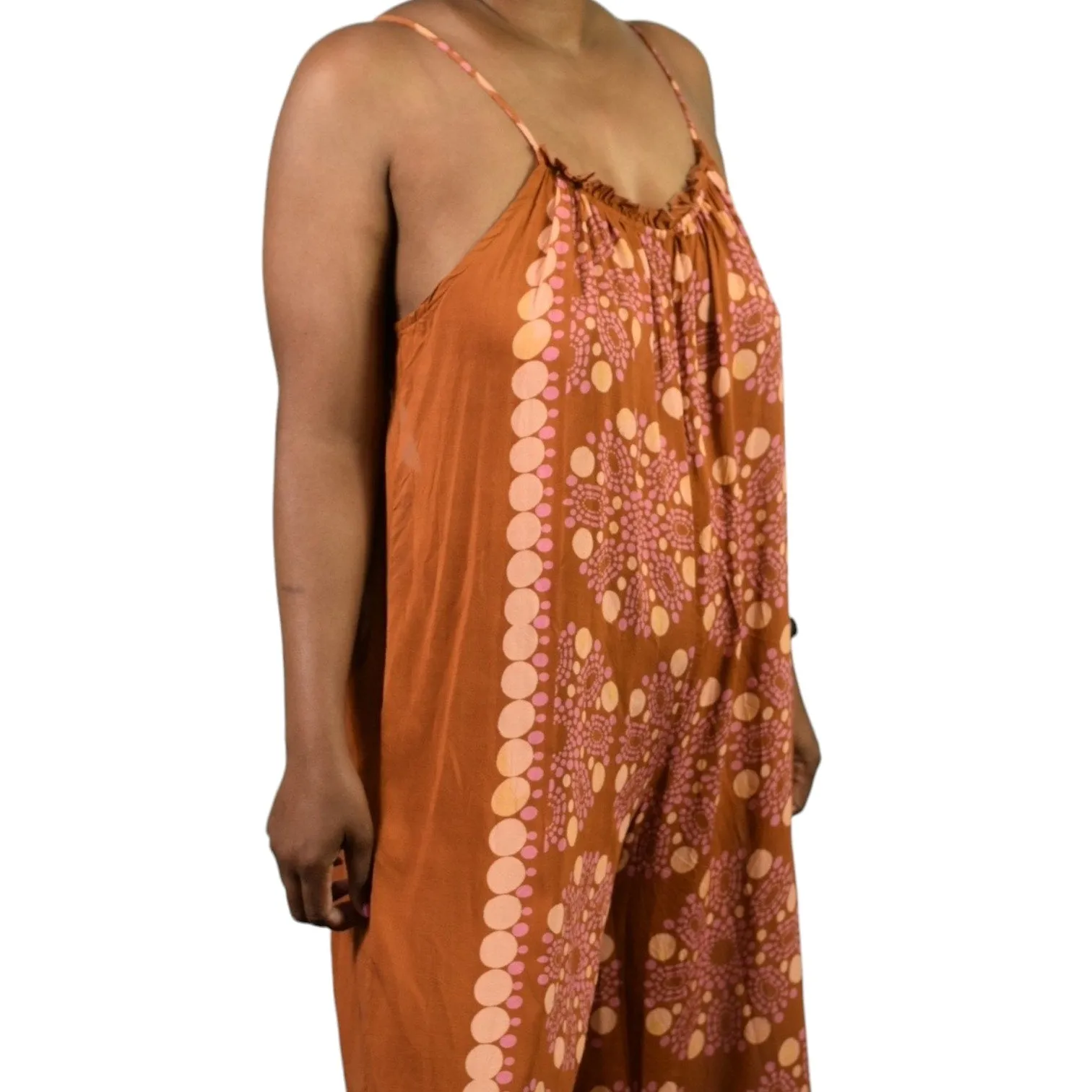 Anthropologie Malika Jumpsuit Orange Block Print Wide Leg Modal Swim Coverup Oversized Size XXS