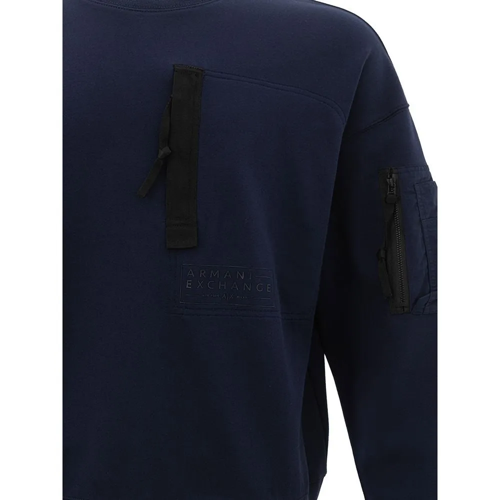 Armani Exchange Sleek Cotton Blue Sweater for Stylish Men