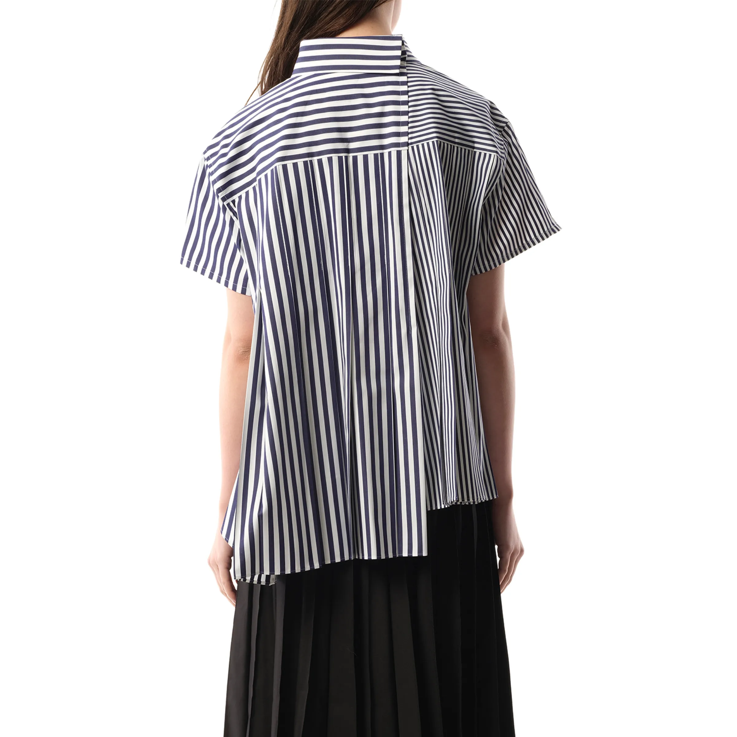 Asymmetric Cotton Poplin Shirt in Navy Stripe