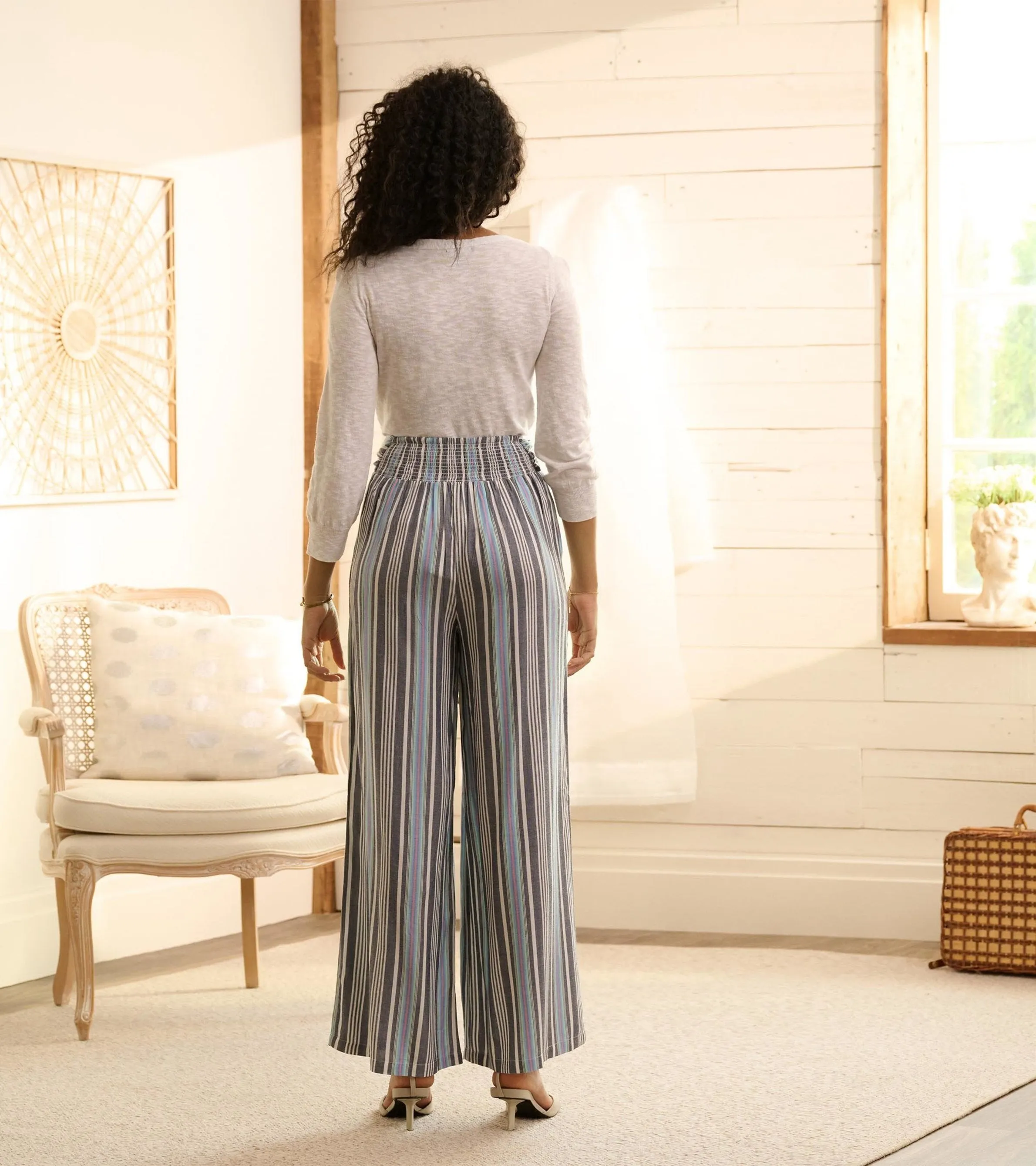 Belted Wide Leg Pants - Rainbow Stripes