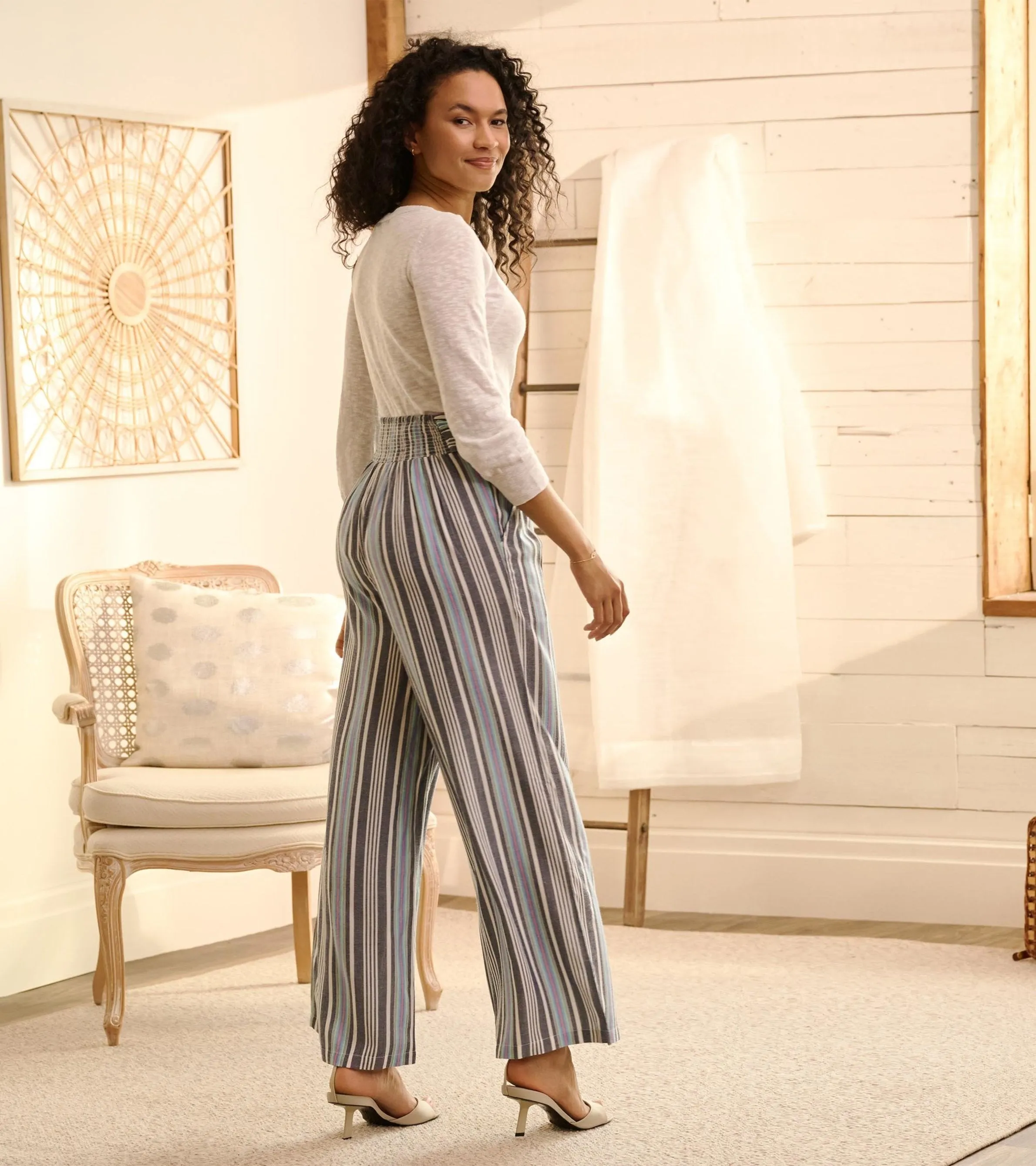 Belted Wide Leg Pants - Rainbow Stripes