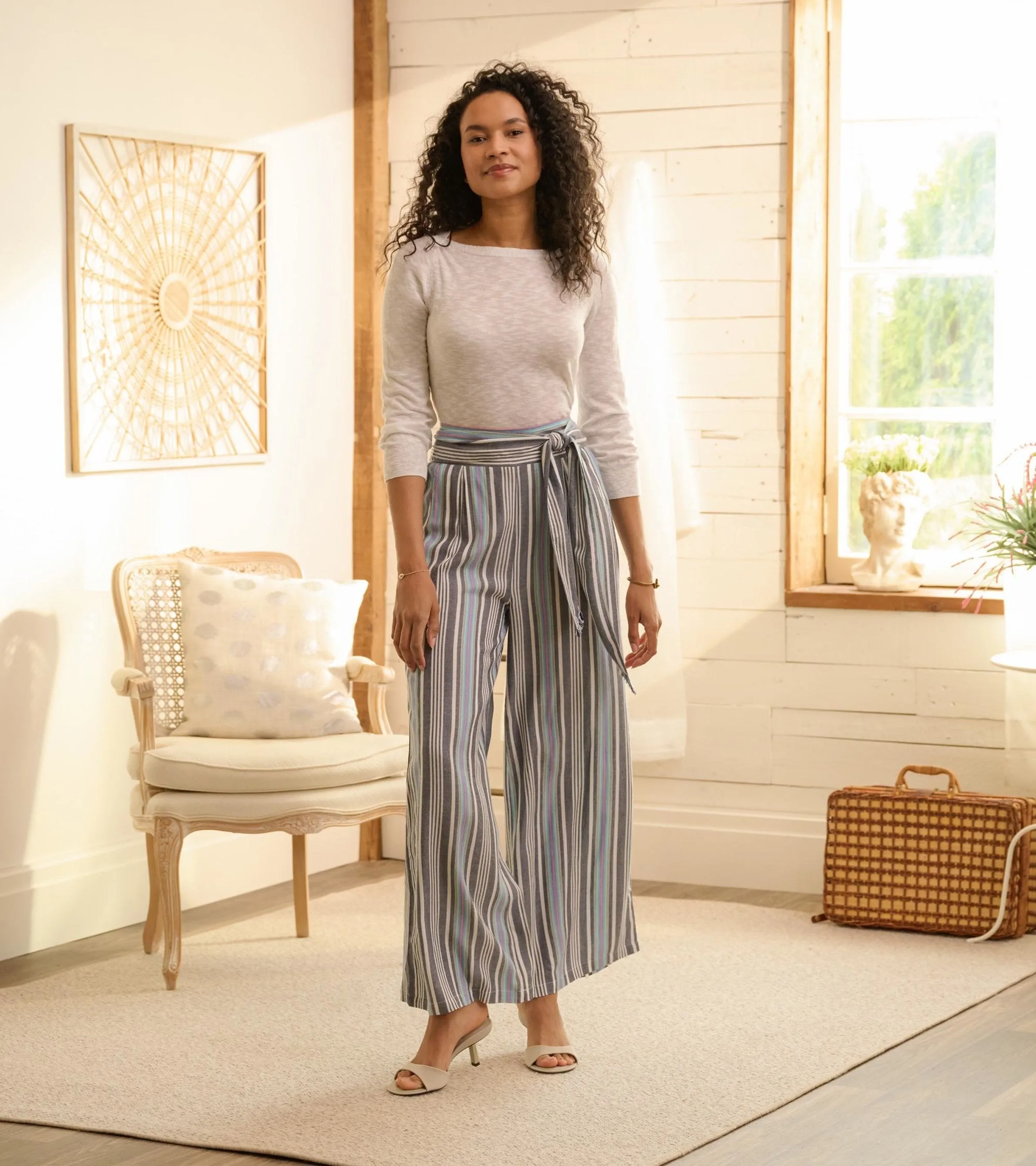 Belted Wide Leg Pants - Rainbow Stripes