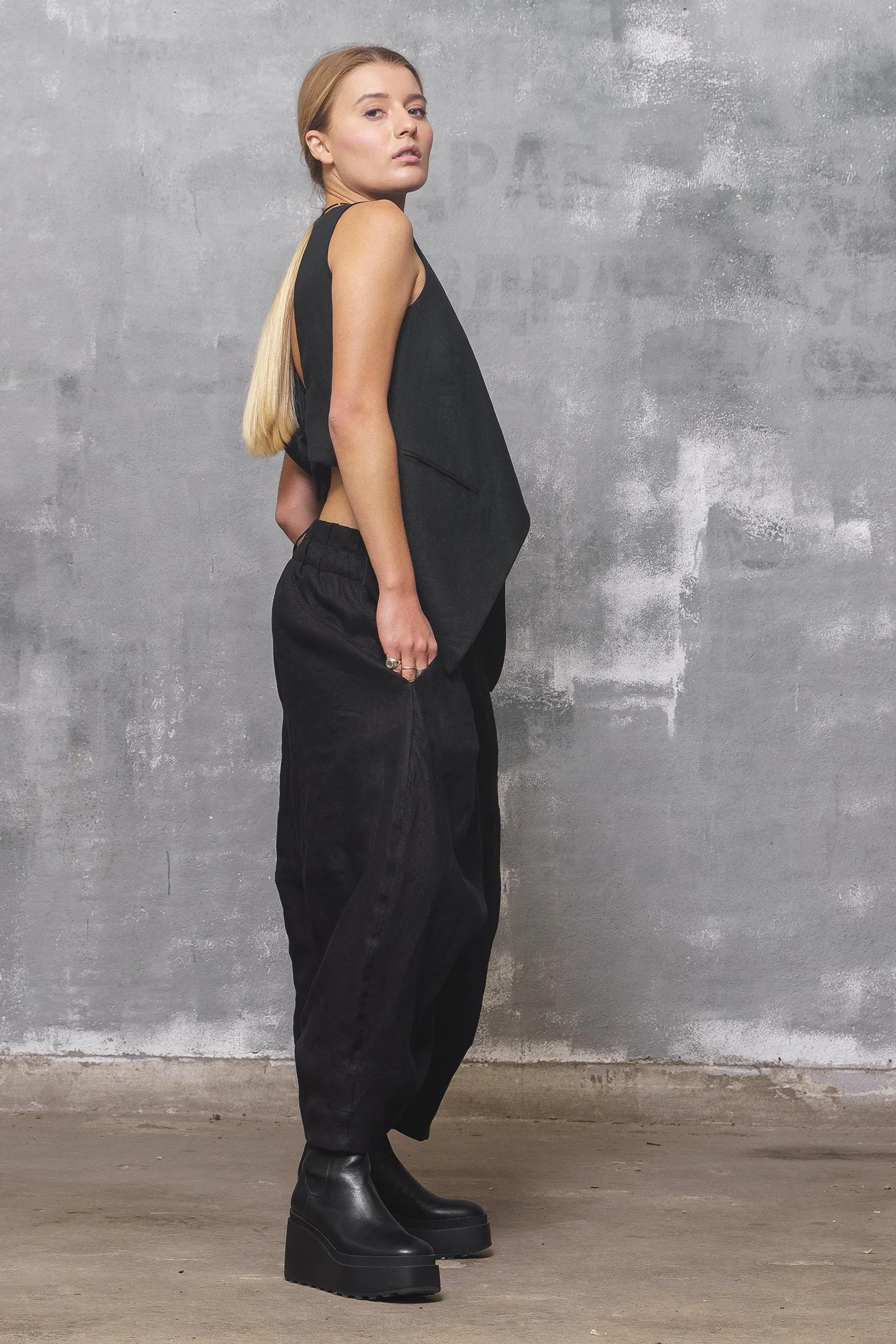 Black Linen Baggy Pants