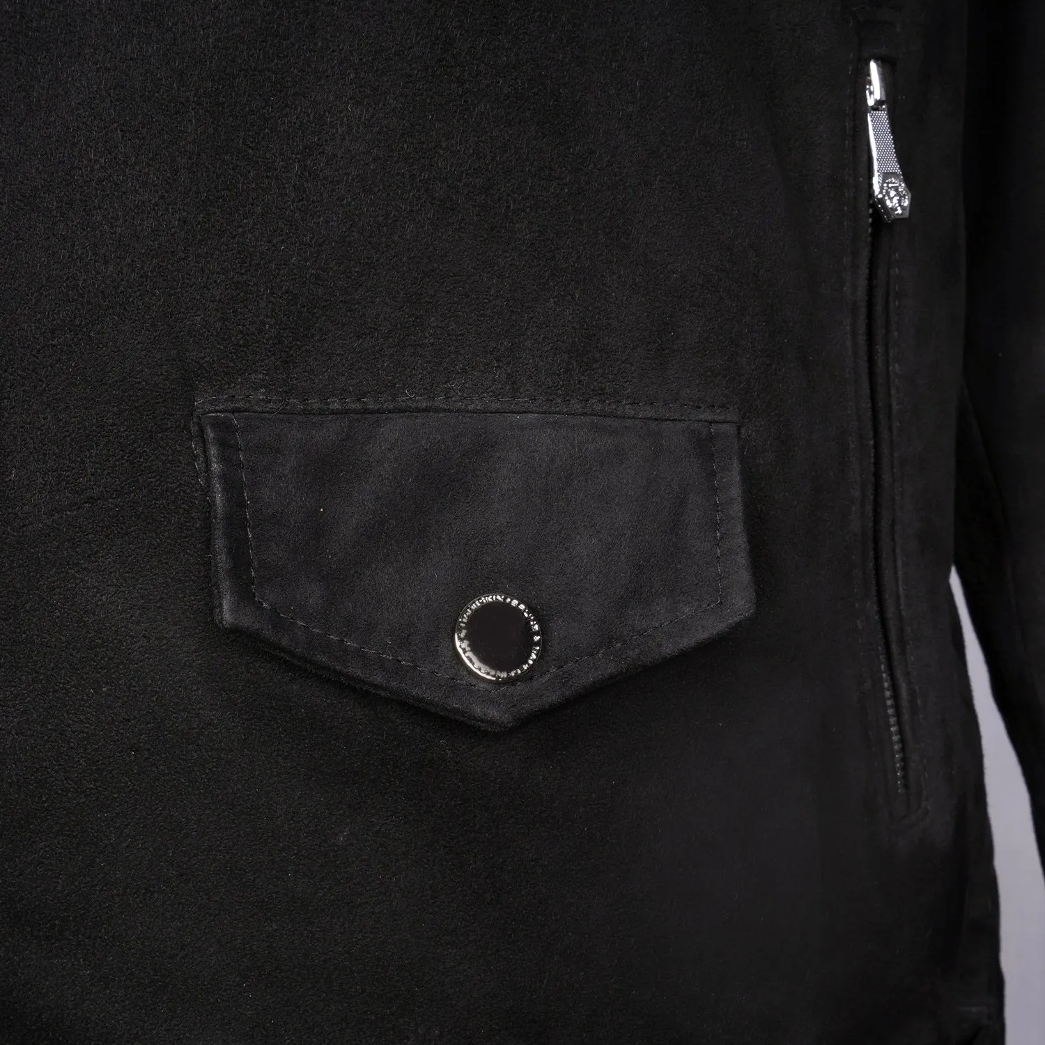 Black Suede Leather Biker Jacket with Adjustable Waist Belt by Brune & Bareskin