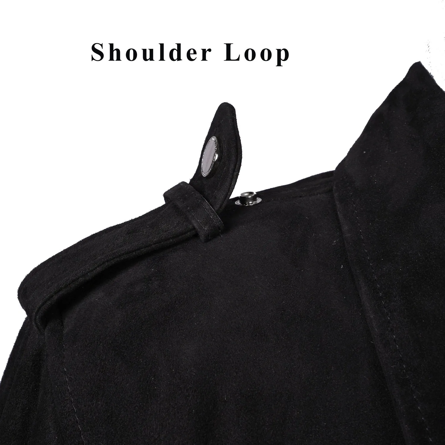 Black Suede Leather Biker Jacket with Adjustable Waist Belt by Brune & Bareskin
