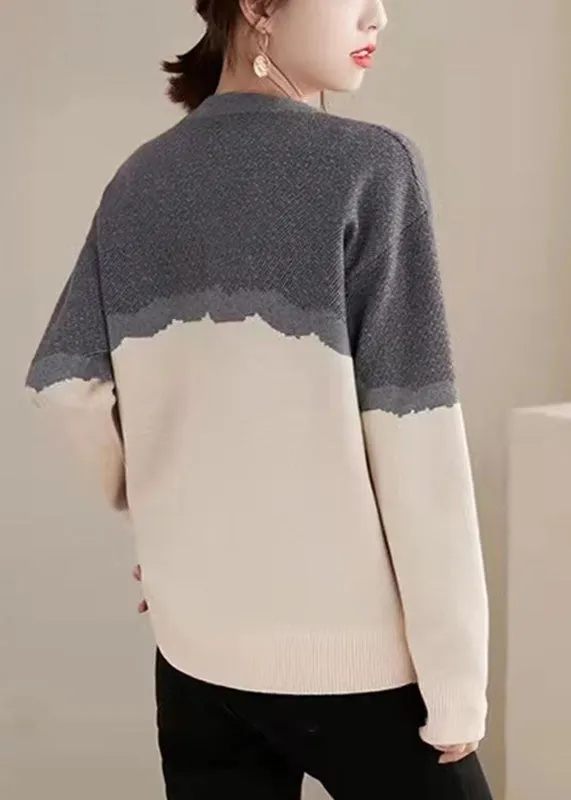 Boutique Photo Color O-Neck Print Cotton Knit Sweaters Fall QT046