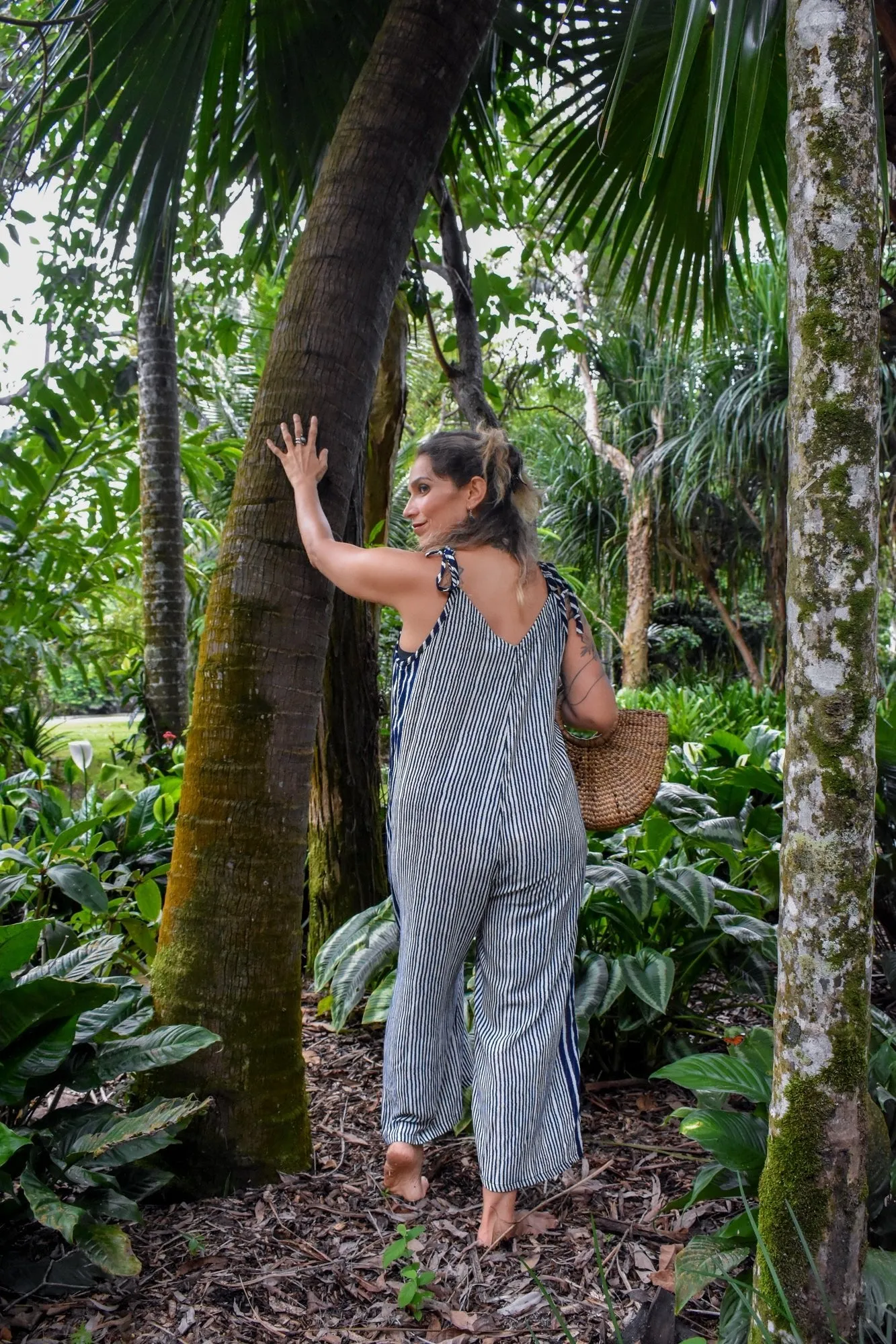 Calm Overall Pantsuit - Stripe Navy