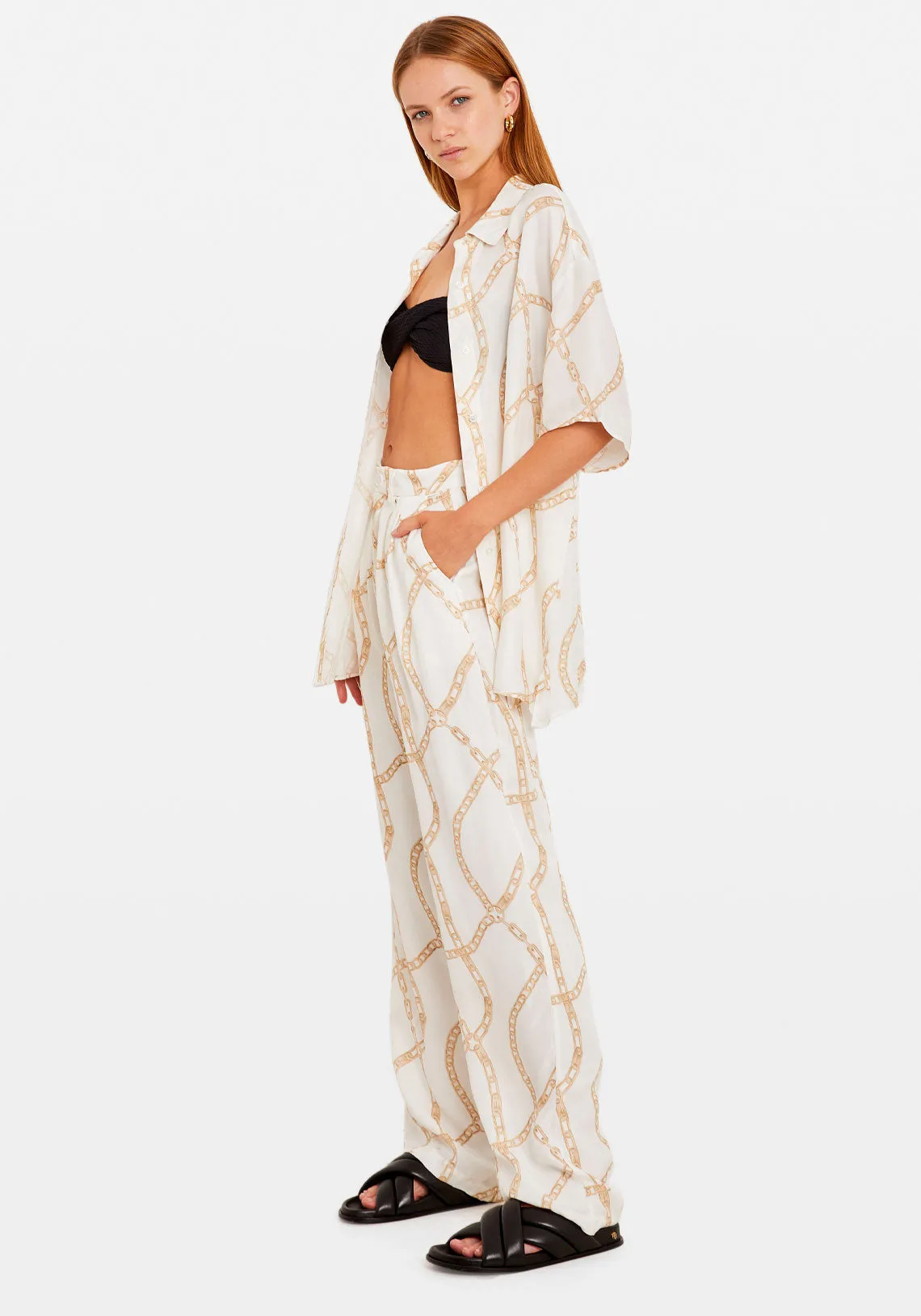 CARRIE PANT CREAM AND TAN LINK PRINT
