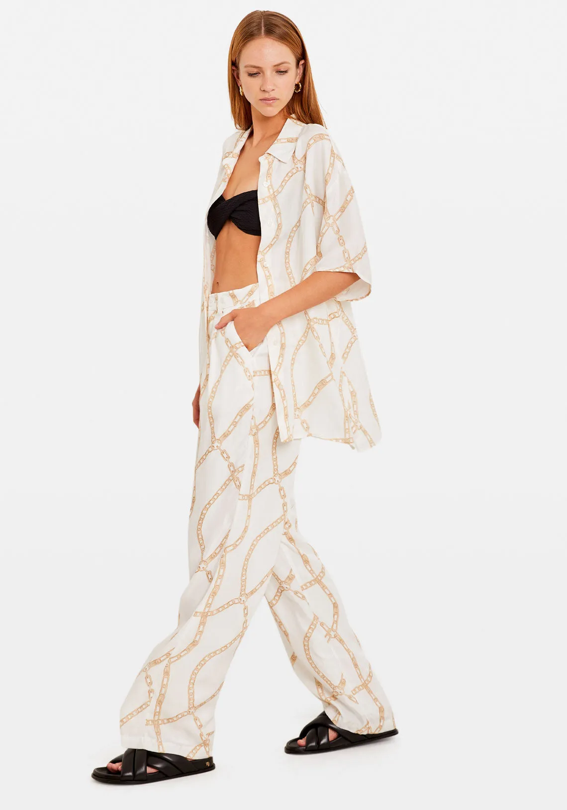 CARRIE PANT CREAM AND TAN LINK PRINT