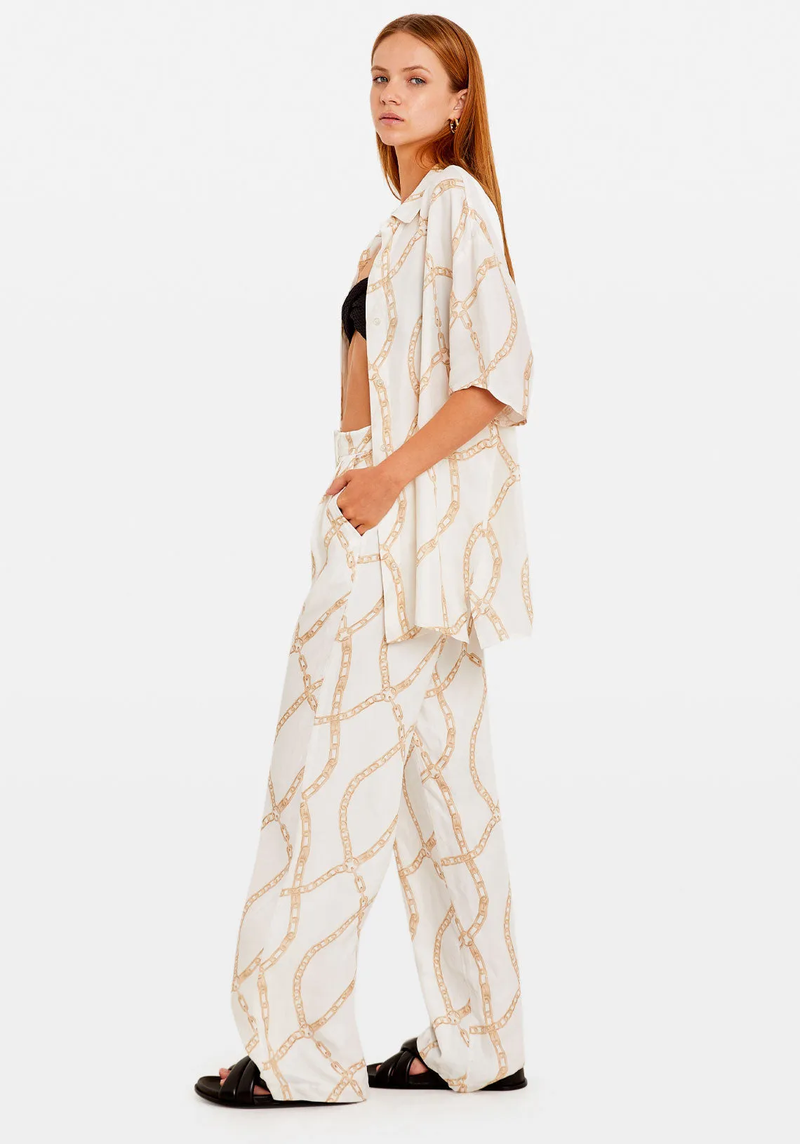 CARRIE PANT CREAM AND TAN LINK PRINT
