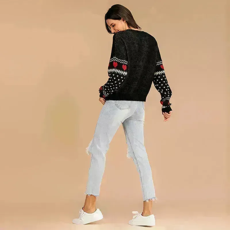 Christmas fawn Antics Reindeer Black  pullover sweater