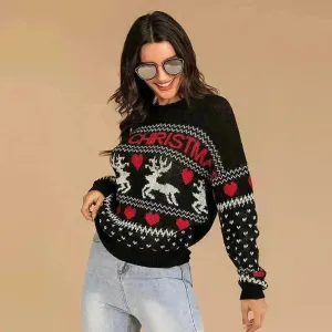 Christmas fawn Antics Reindeer Black  pullover sweater