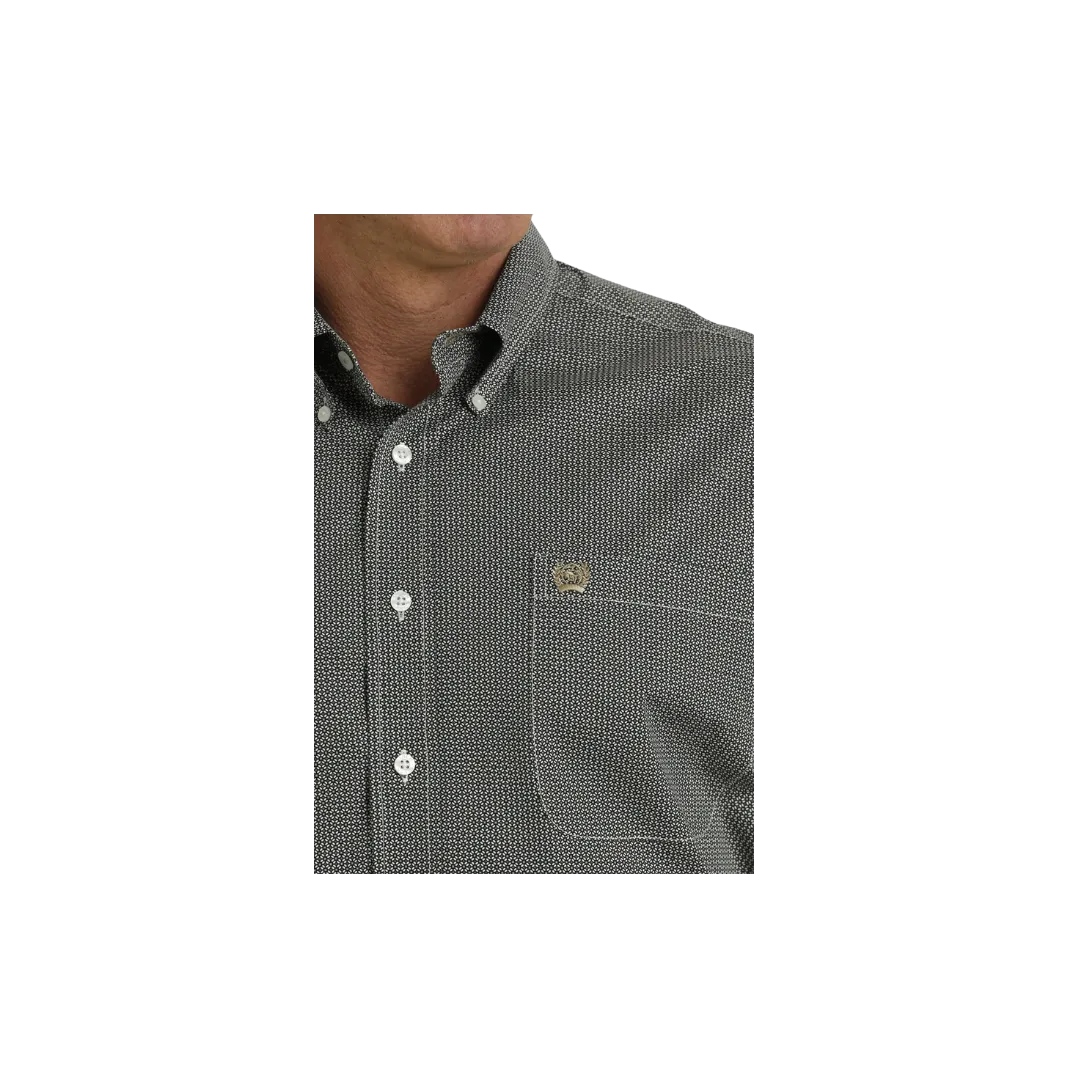 Cinch Men's Stretch Geometric Print Button Down Western White Black Shirt