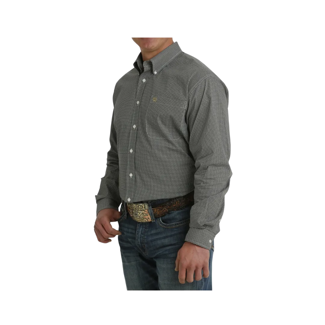 Cinch Men's Stretch Geometric Print Button Down Western White Black Shirt