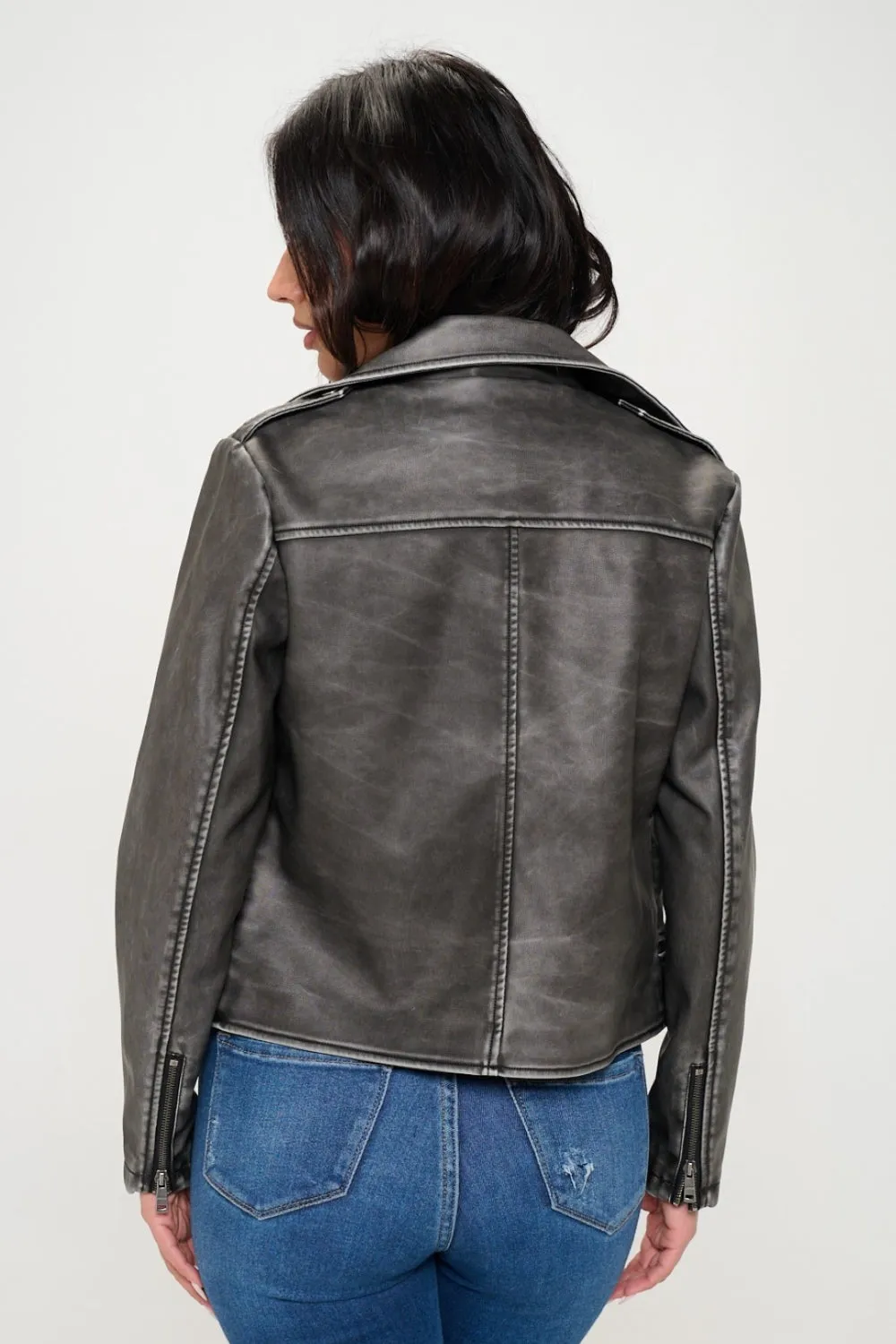 Coalition LA Black Zip Up Biker Vegan Leather Jacket with Belt