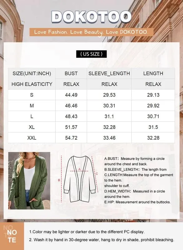 Dokotoo Womens 2023 Fashion Open Front Long Sleeve Cardigans Sweaters Coats with Pockets