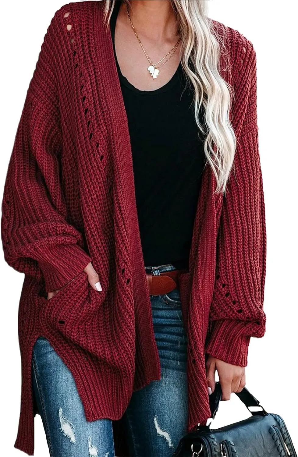 Dokotoo Womens 2023 Fashion Open Front Long Sleeve Cardigans Sweaters Coats with Pockets