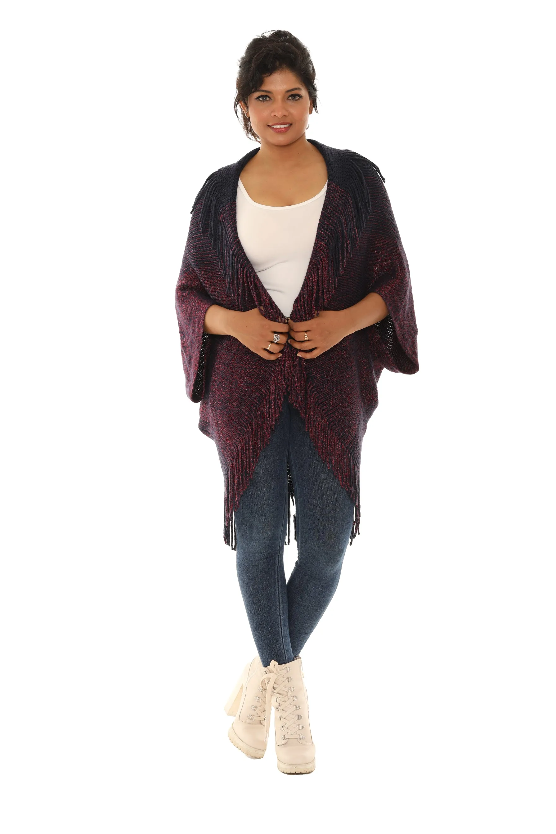 Dolman-Sleeve Fringe Open Cardigan
