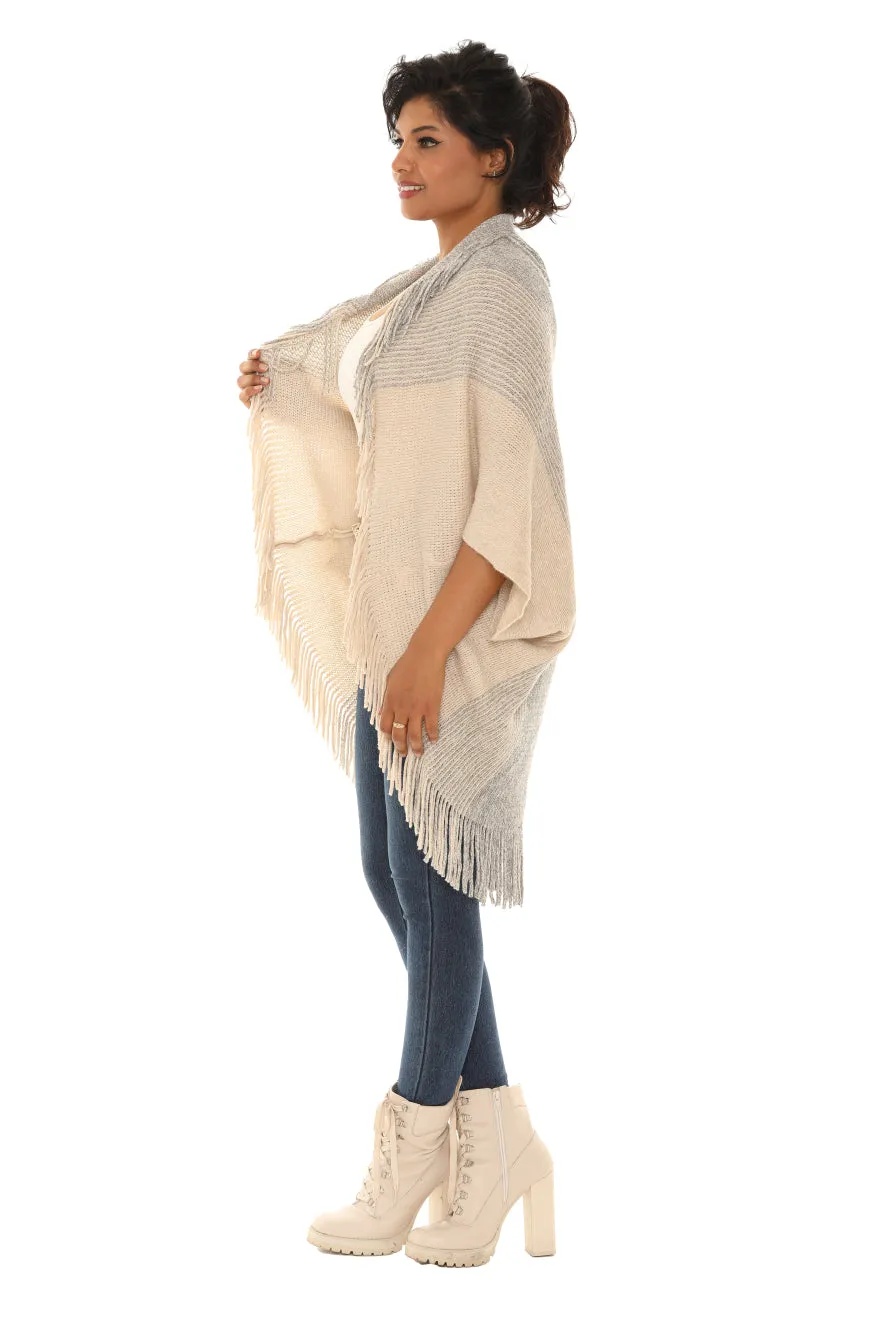 Dolman-Sleeve Fringe Open Cardigan