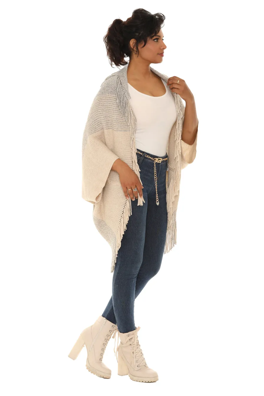Dolman-Sleeve Fringe Open Cardigan
