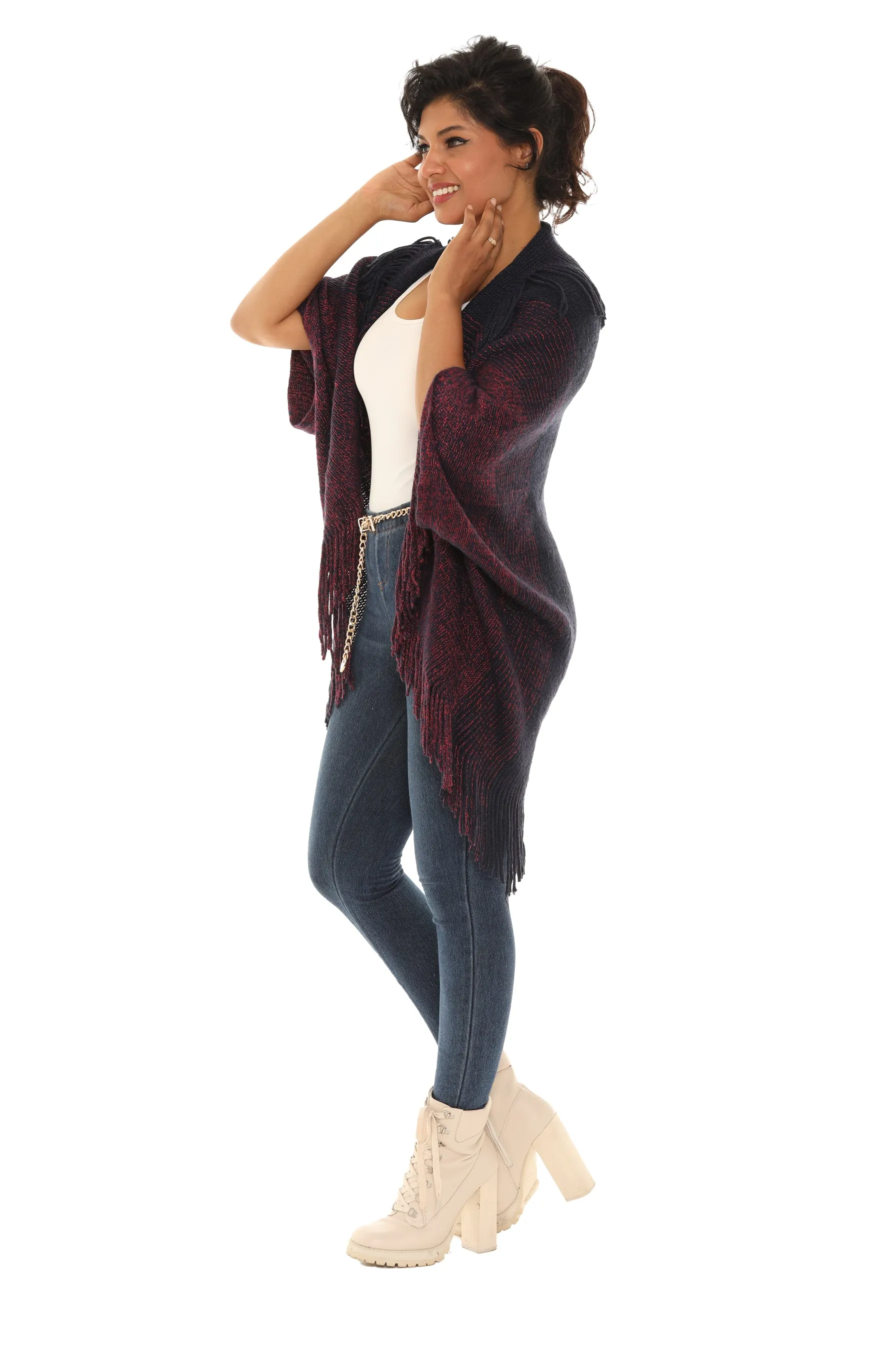 Dolman-Sleeve Fringe Open Cardigan