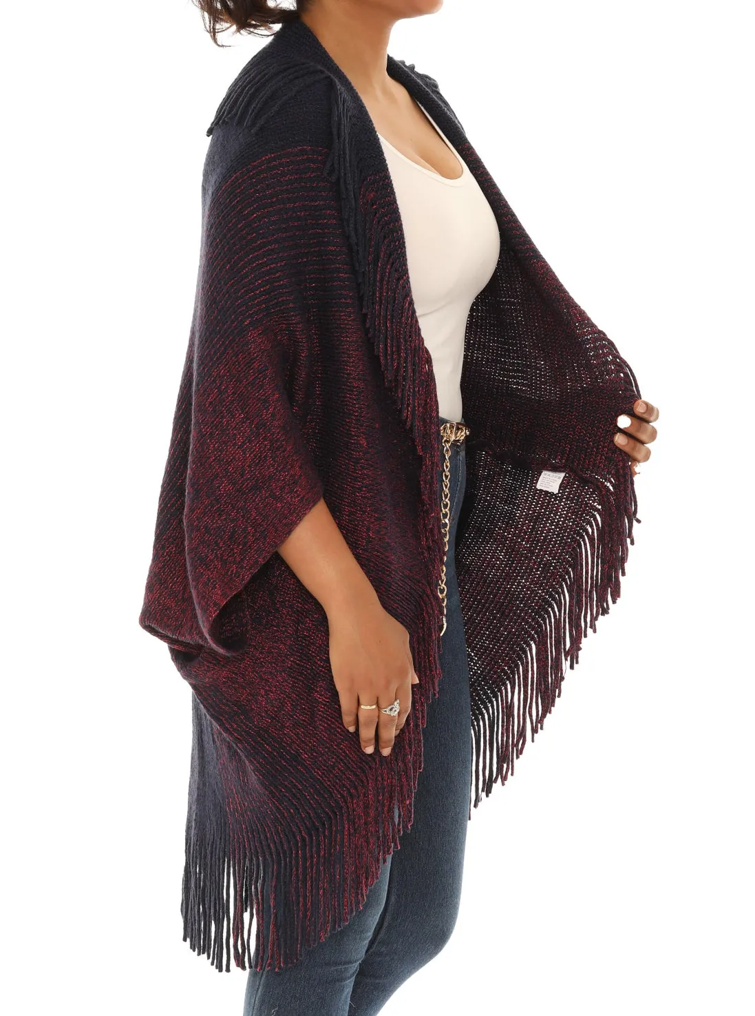 Dolman-Sleeve Fringe Open Cardigan