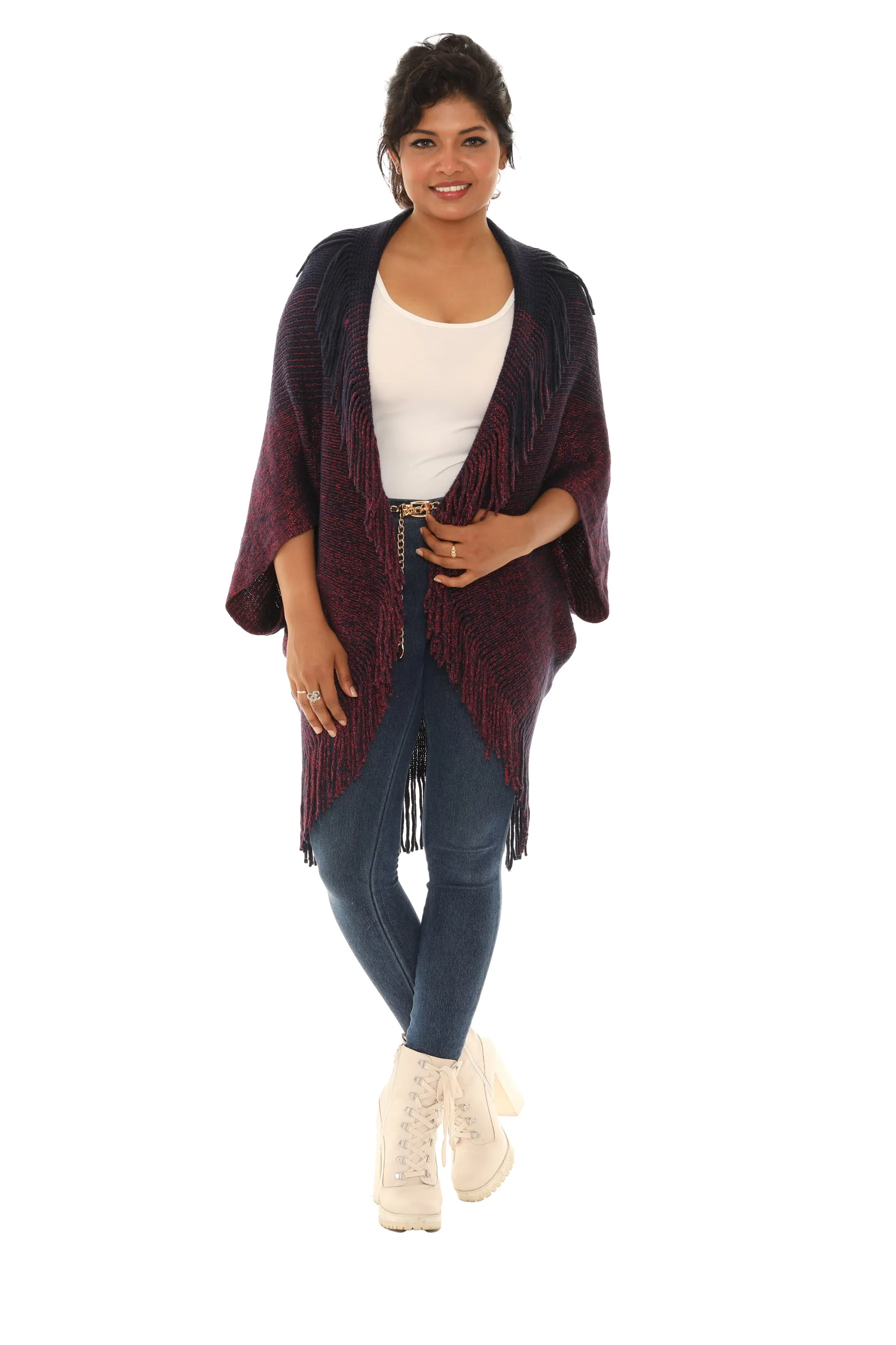 Dolman-Sleeve Fringe Open Cardigan