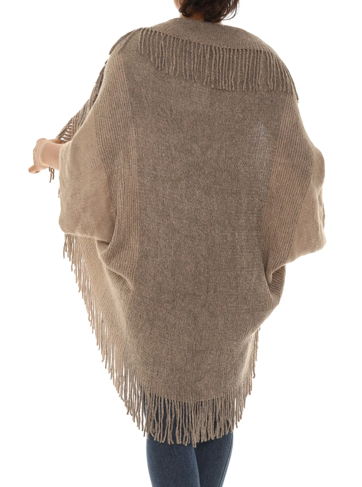 Dolman-Sleeve Fringe Open Cardigan