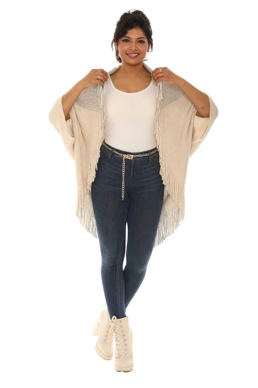 Dolman-Sleeve Fringe Open Cardigan