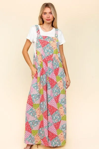 Explore More Collection - Haptics Full Size Printed Wide Leg Overalls with Side Pockets