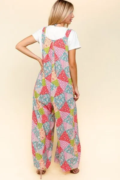 Explore More Collection - Haptics Full Size Printed Wide Leg Overalls with Side Pockets