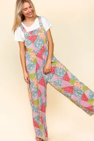 Explore More Collection - Haptics Full Size Printed Wide Leg Overalls with Side Pockets