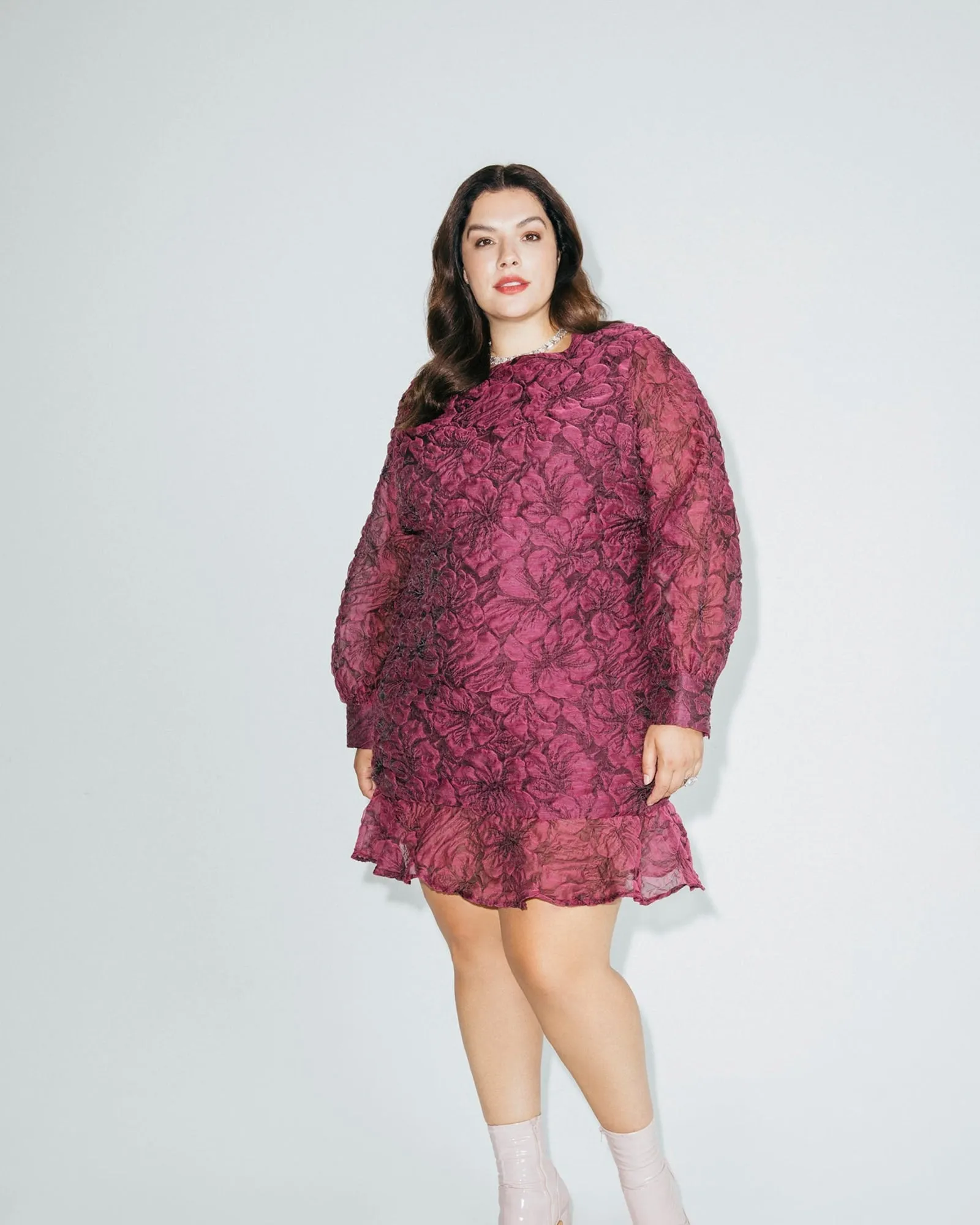 Floral Long Sleeve Mini Dress | Burgundy