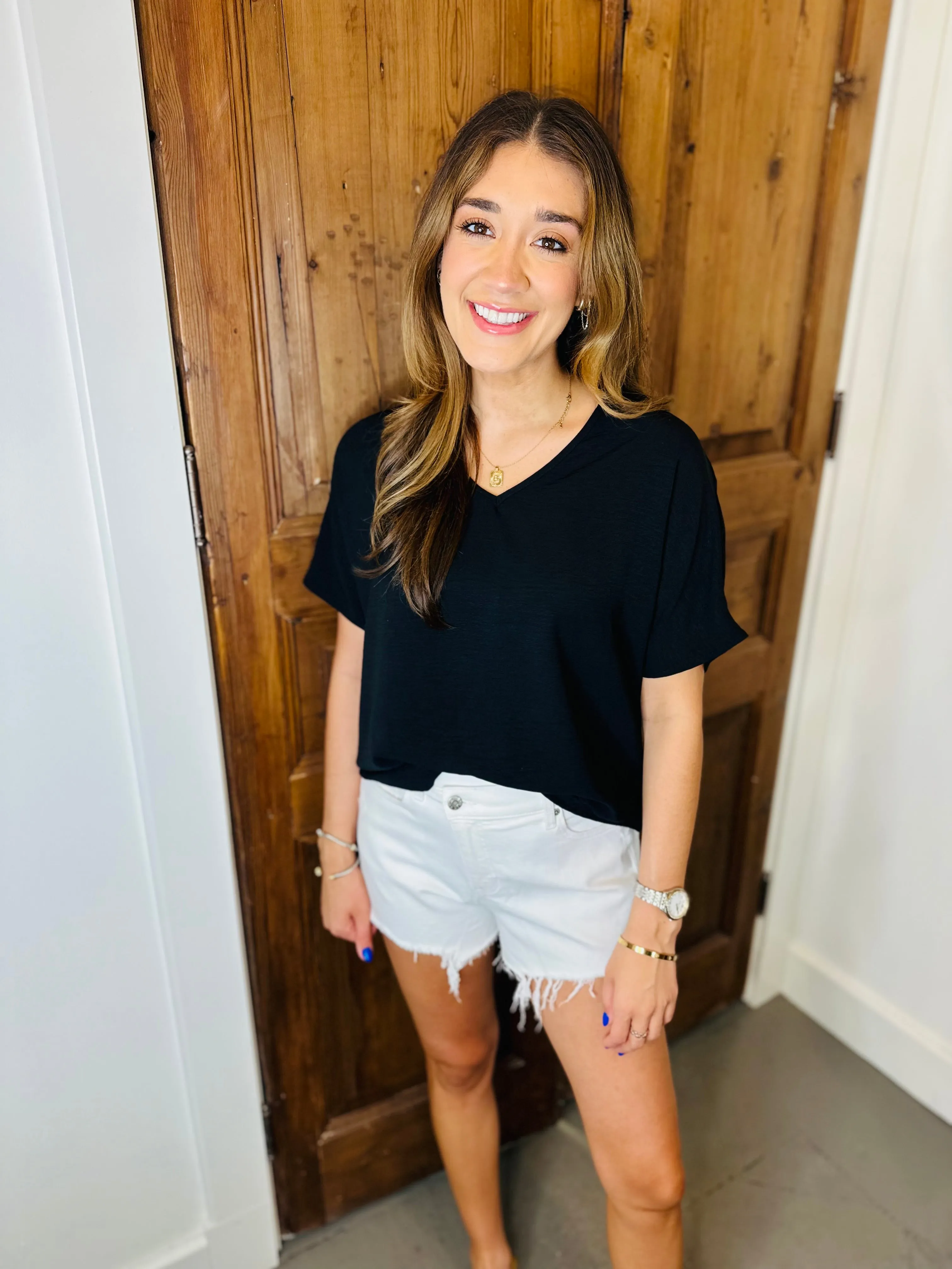 Flowy V Blouse-Black