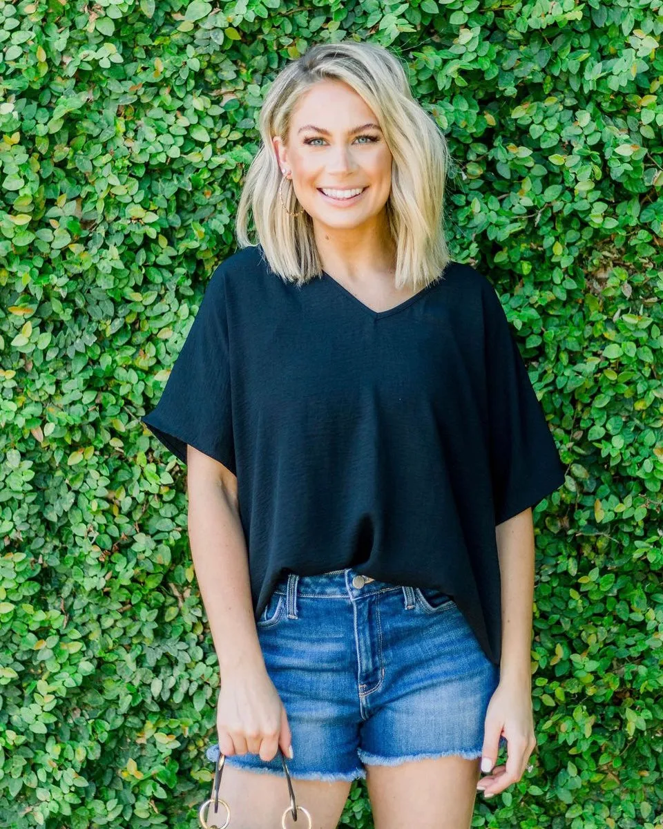Flowy V Blouse-Black