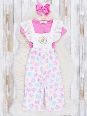 Fuchsia Daisies Overalls Set