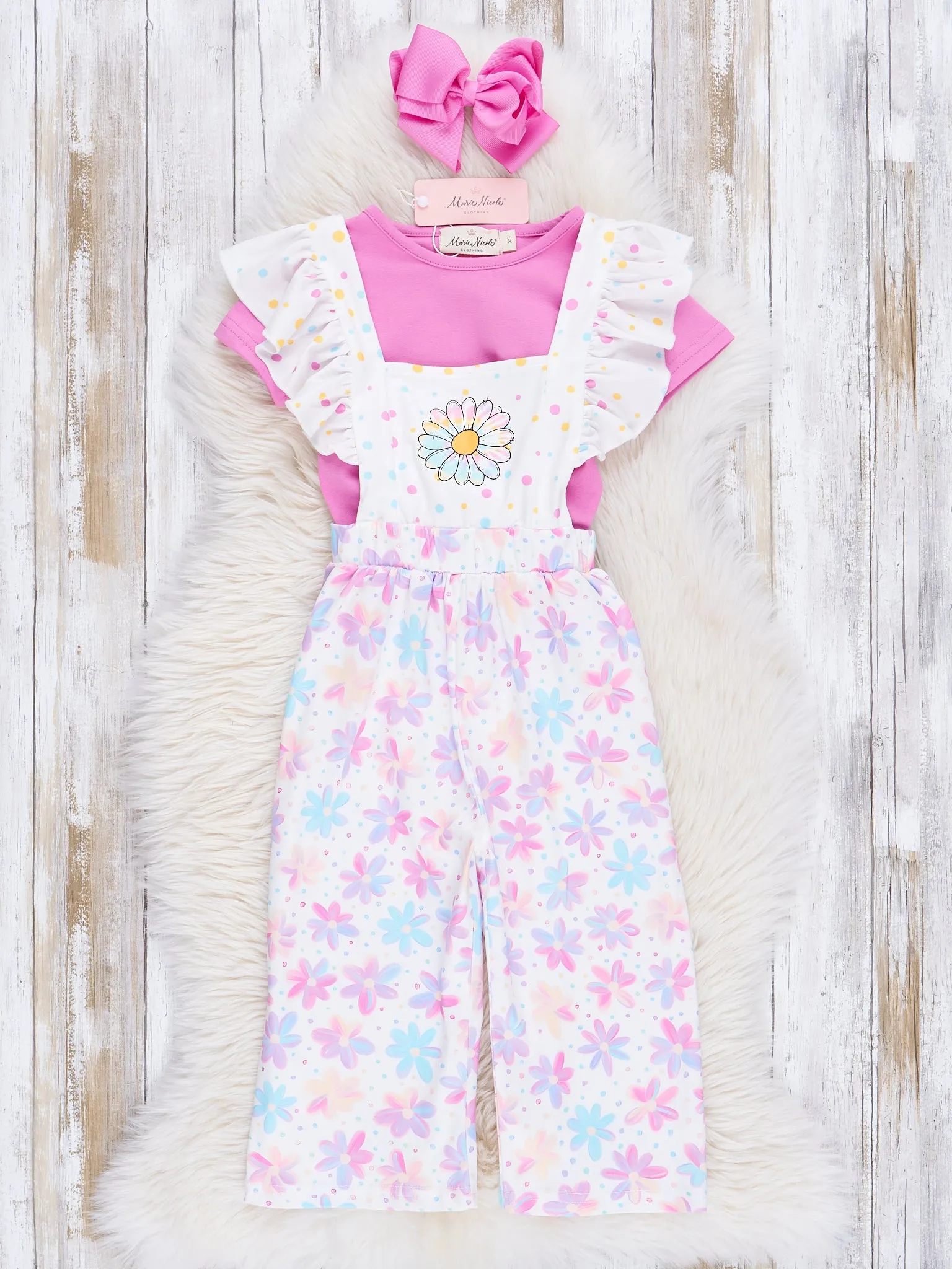 Fuchsia Daisies Overalls Set