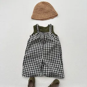 Girls' Plaid Wide-Leg Overalls