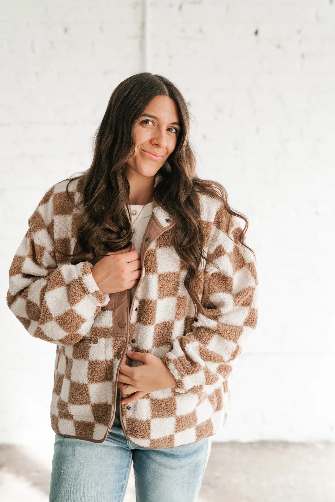 It Girl Checkered Sherpa Jacket