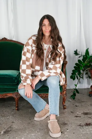 It Girl Checkered Sherpa Jacket