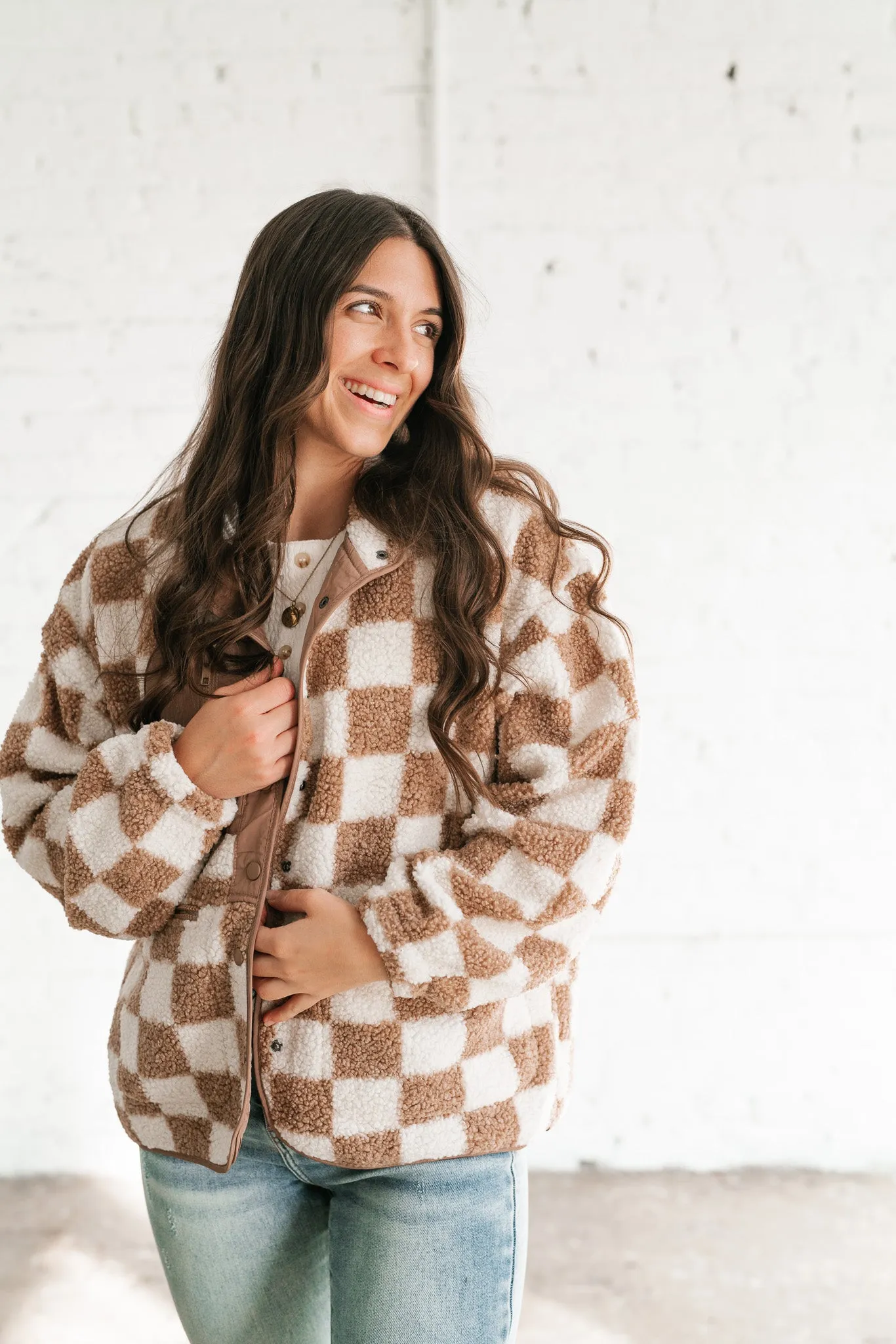 It Girl Checkered Sherpa Jacket