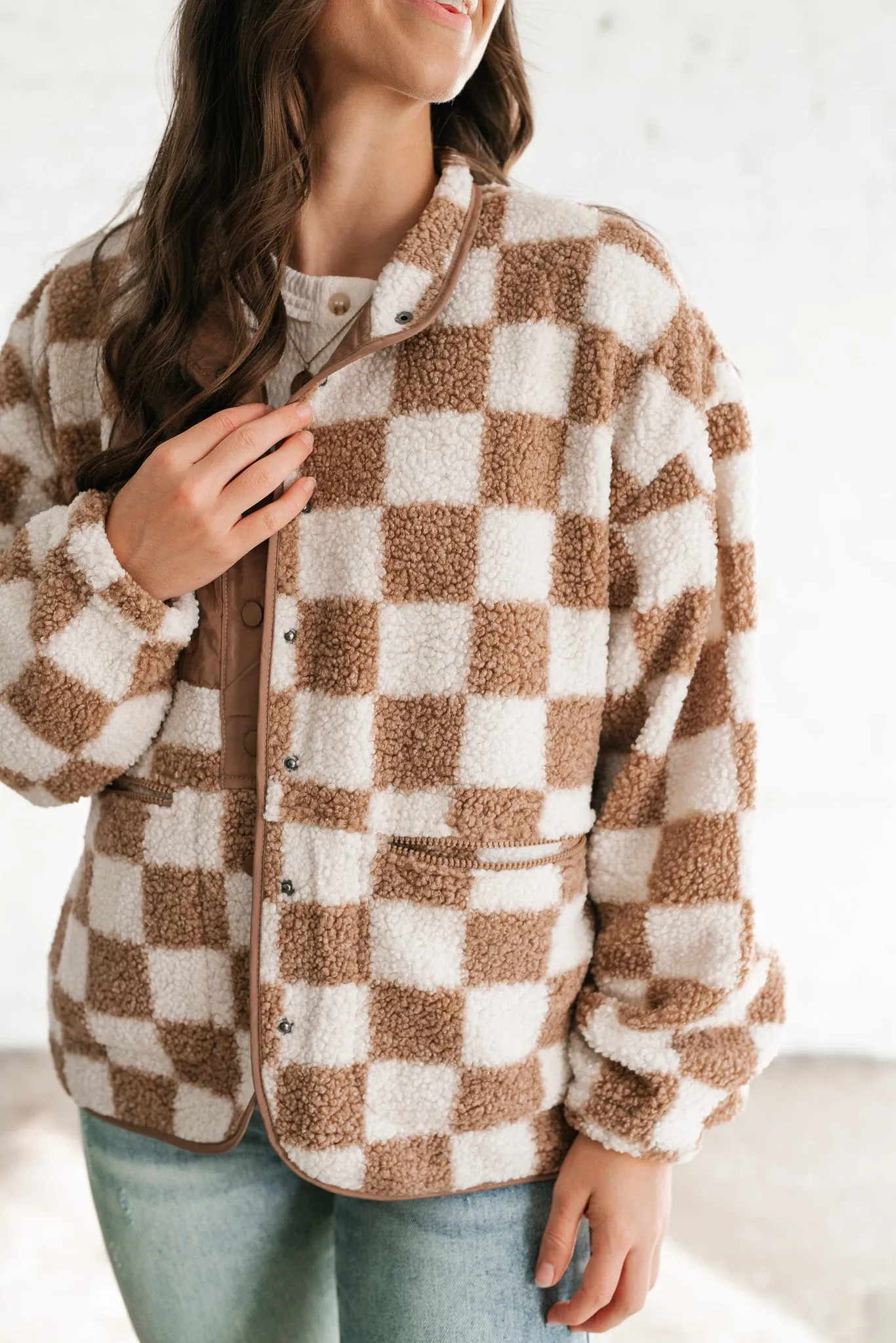 It Girl Checkered Sherpa Jacket