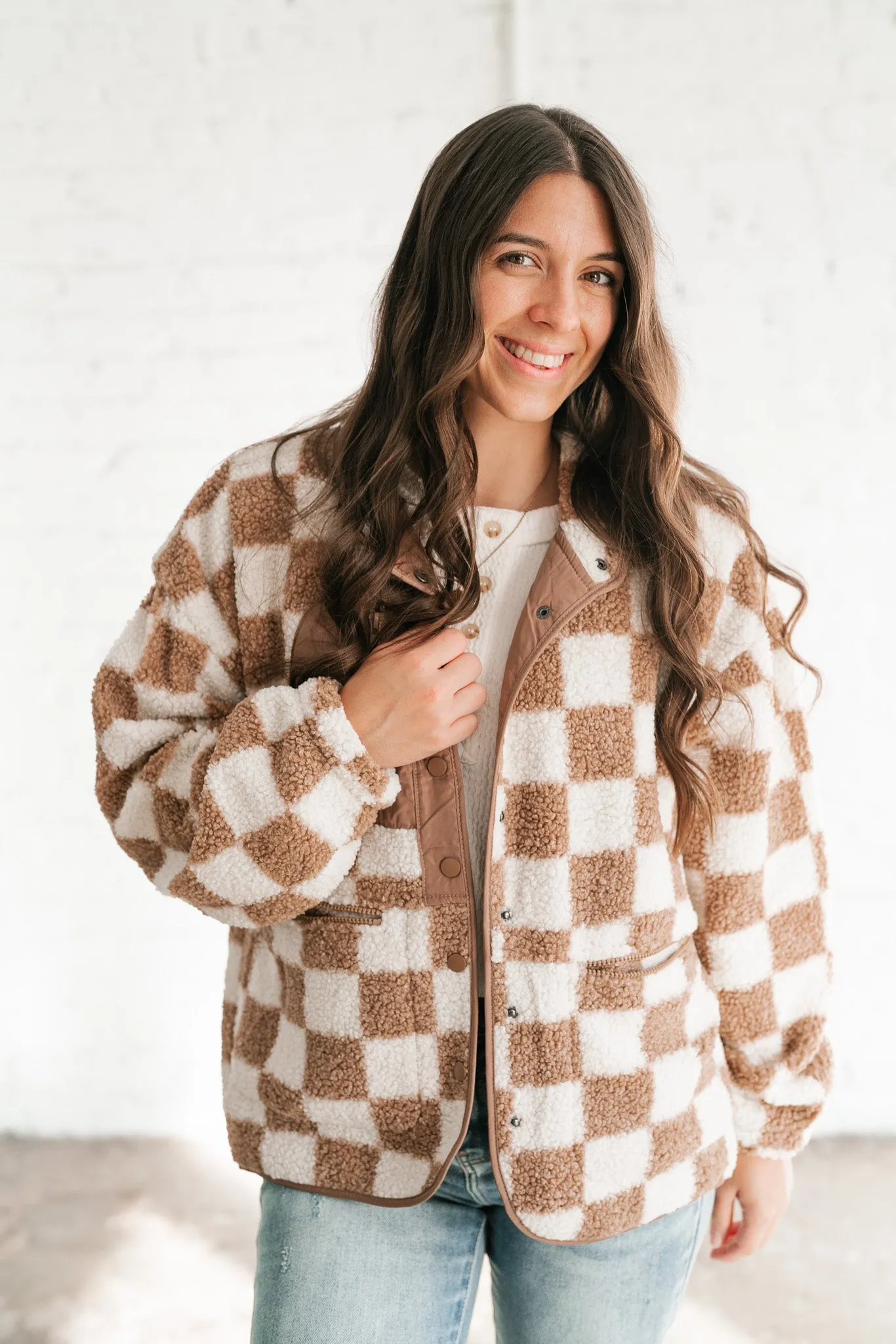 It Girl Checkered Sherpa Jacket